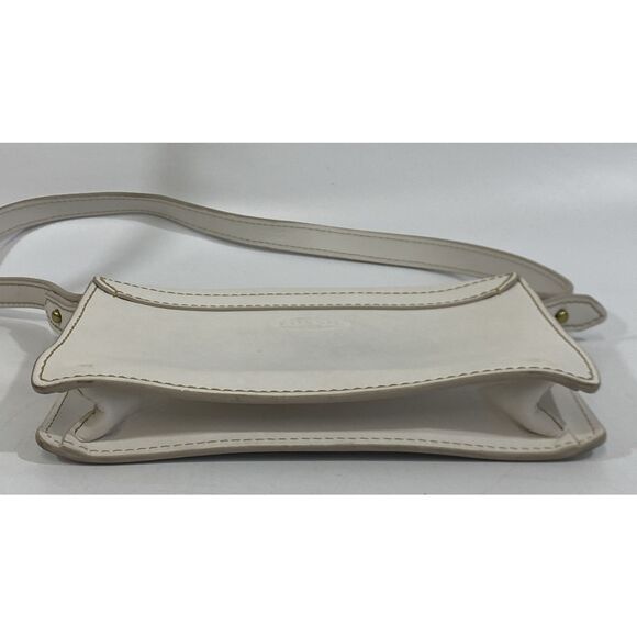 Vintage Fossil Shoulder Bag White Leather Y2K Stitched Heavy Duty Gold Toggle - Picture 13 of 16